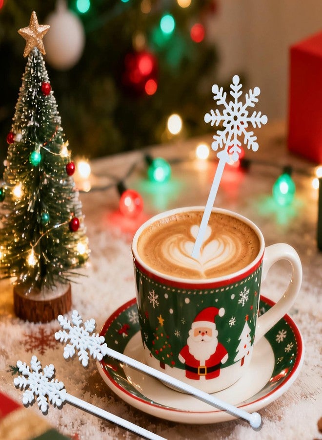 Feoang 30pcs Snowflake Drink Stirrers Christmas Plastic Swizzle Sticks Beverage Winter Stir Sticks Reusable Coffee Cocktail Stirrers Bar Supplies for Cocktail Xmas Party Decor Winter Holiday Cocoa Bar - Image 4